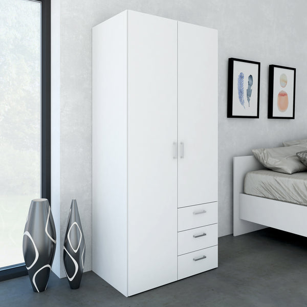 Space Wardrobe with 2 doors + 3 drawers White 1750