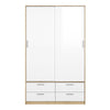 Line Wardrobe - 2 Doors 4 Drawers in Oak with White High Gloss