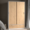 Line Wardrobe with 2 Doors + 2 Drawers in White and Jackson Hickory Oak