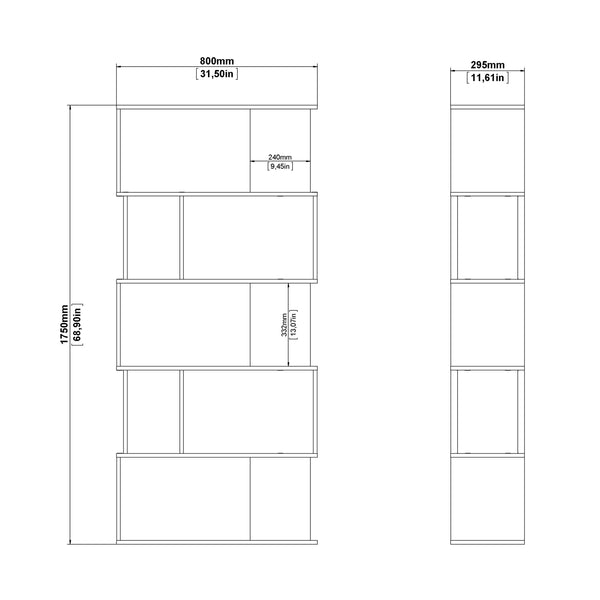Maze Open Bookcase 4 Shelves in Concrete and White