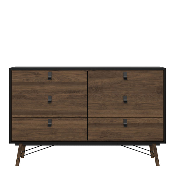 Ry Wide double chest of drawers 6 drawers in Matt Black Walnut