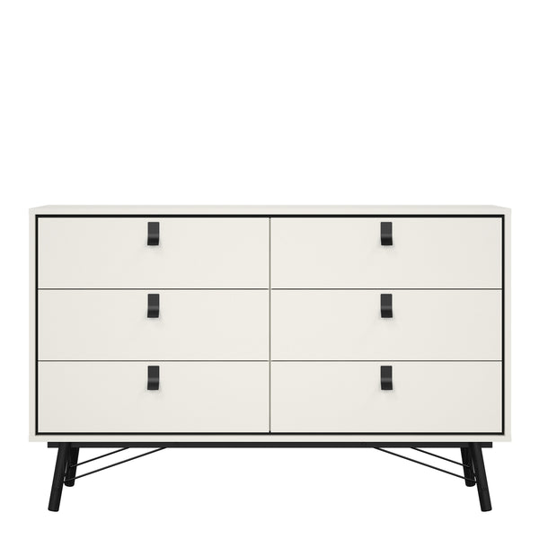 Ry Wide double chest of drawers 6 drawers in Matt White