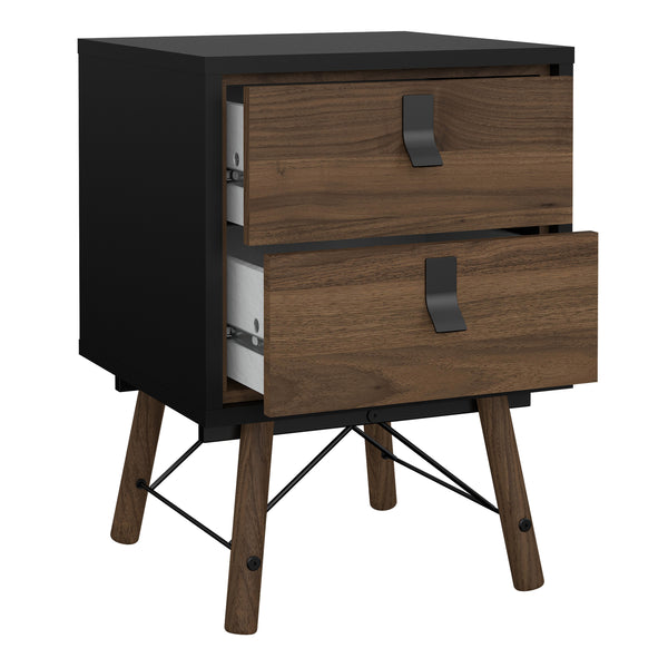 Ry Bedside cabinet 2 drawer in Matt Black Walnut
