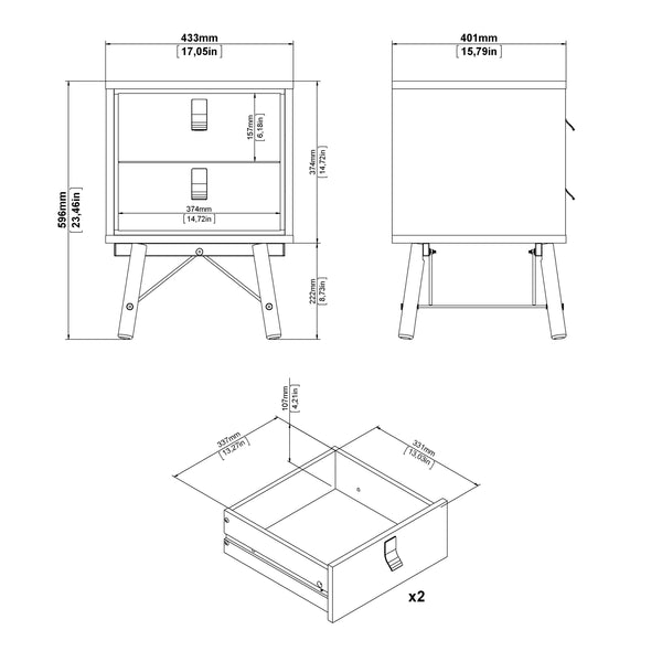 Ry 3 Piece Bundle, Bedside, Chest and 3 Door 3 Drawer Wardrobe in Matt Black Walnut