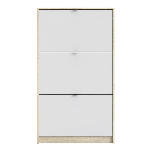 Shoes Shoe cabinet w. 3 tilting doors and 1 layer Oak structure White