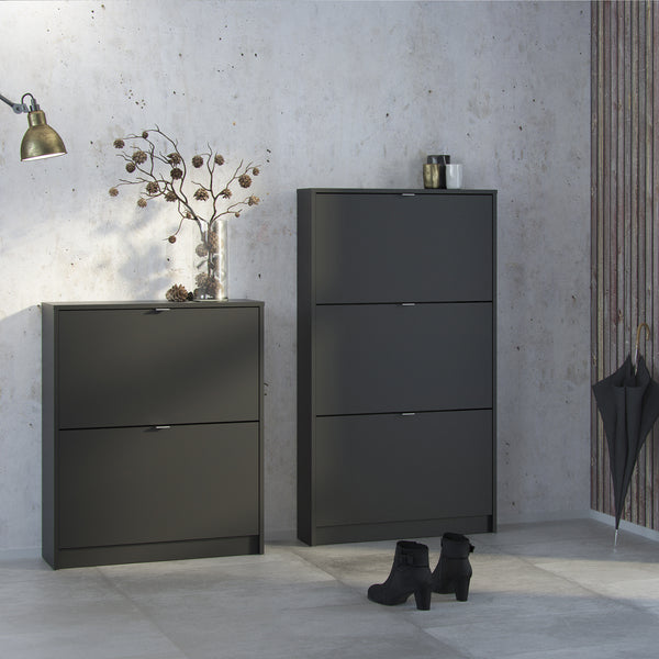 Shoes Shoe cabinet w. 3 tilting doors and 1 layer in Matt Black