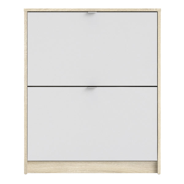 Shoes Shoe cabinet w. 2 tilting doors and 2 layers Oak structure White