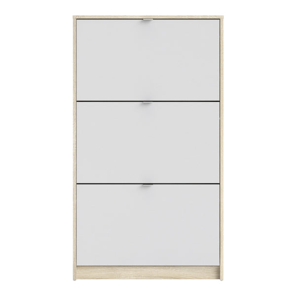 Shoes Shoe cabinet w. 3 tilting doors and 2 layers Oak structure White
