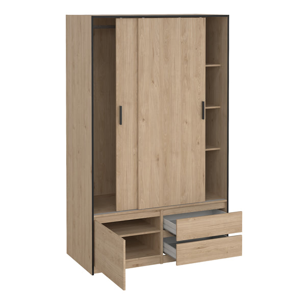 Line Wardrobe with 2 Sliding Doors 1 Small Door and 2 Drawers in Jackson Hickory Oak