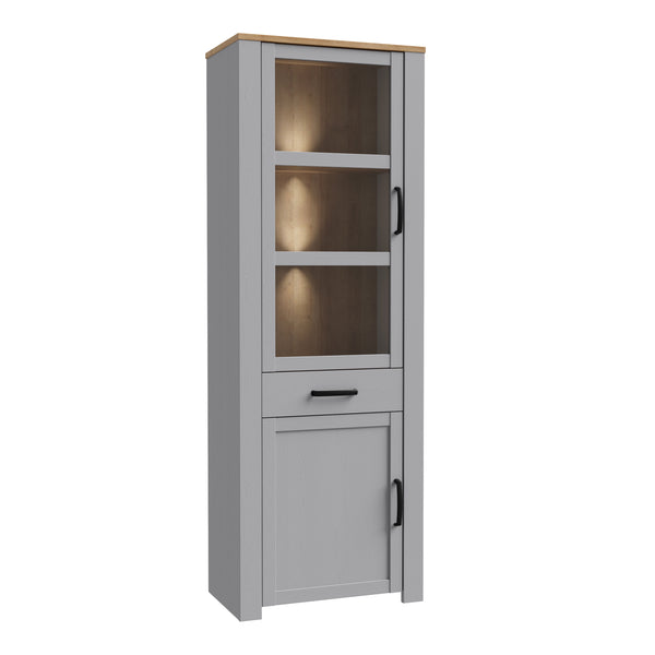 Bohol Narrow Display Cabinet inc. 2x LED Lights in Riviera Oak/Grey Oak