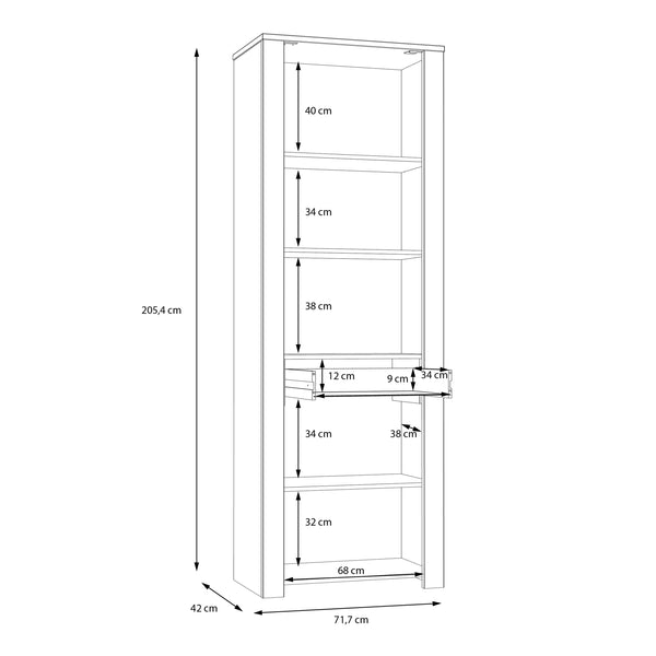 Bohol Narrow Display Cabinet inc. 2x LED Lights in Riviera Oak/Grey Oak