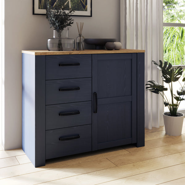 Bohol 1 Door 4 Drawer Chest in Riviera Oak/Navy