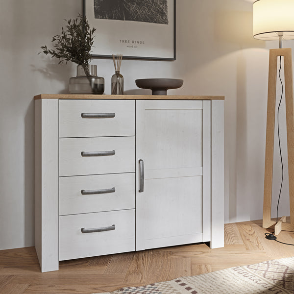 Bohol 1 Door 4 Drawer Chest in Riviera Oak/White