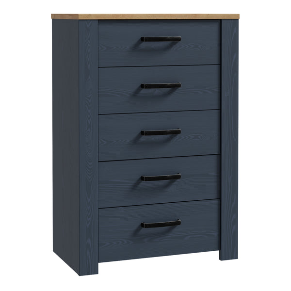 Bohol 5 Drawer Narrow Chest in Riviera Oak/Navy
