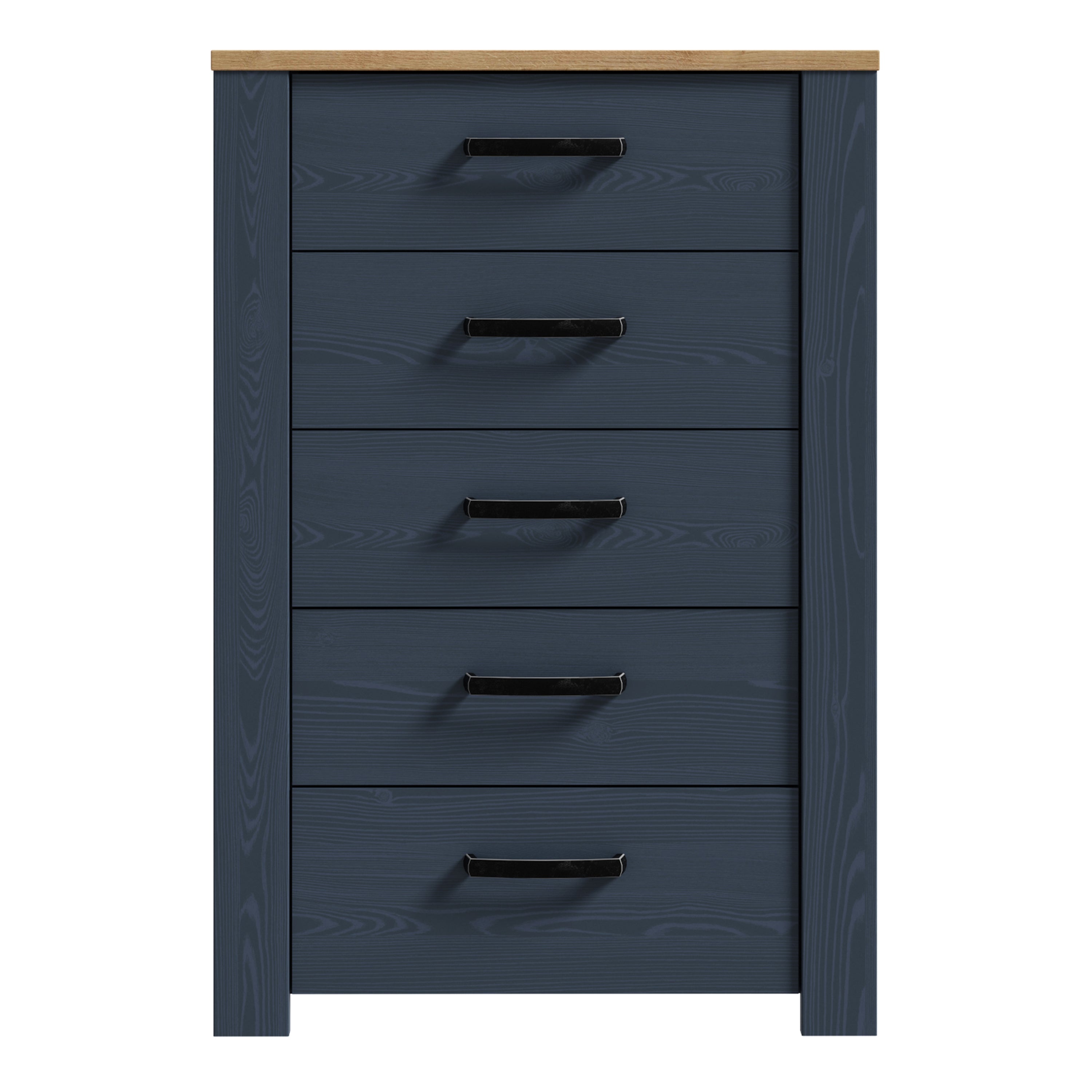 Bohol 5 Drawer Narrow Chest in Riviera Oak/Navy