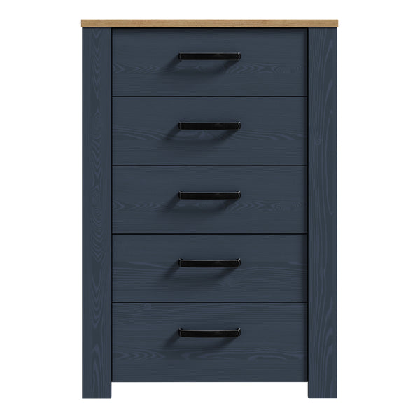 Bohol 5 Drawer Narrow Chest in Riviera Oak/Navy