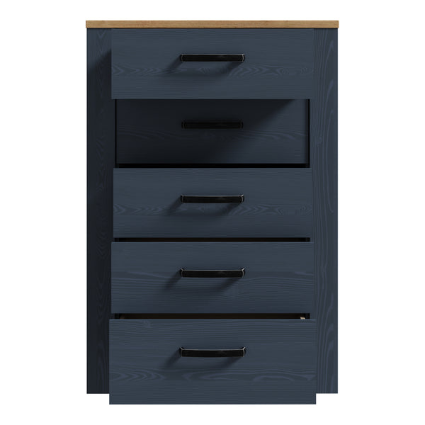 Bohol 5 Drawer Narrow Chest in Riviera Oak/Navy