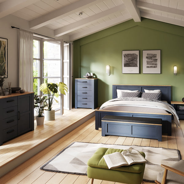 Bohol 5 Drawer Narrow Chest in Riviera Oak/Navy