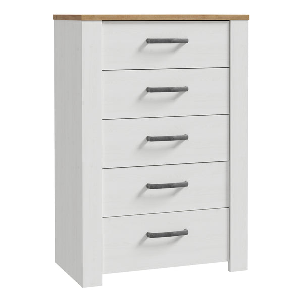 Bohol 5 Drawer Narrow Chest in Riviera Oak/White