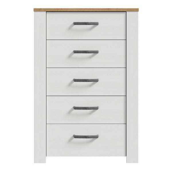 Bohol 5 Drawer Narrow Chest in Riviera Oak/White
