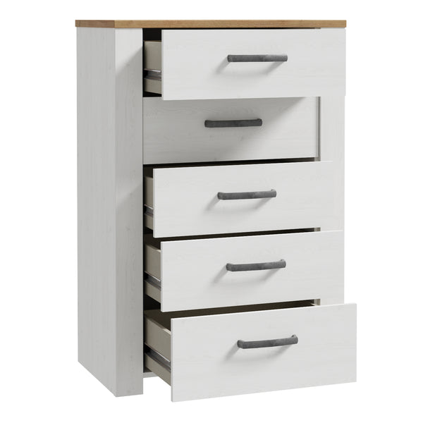 Bohol 5 Drawer Narrow Chest in Riviera Oak/White