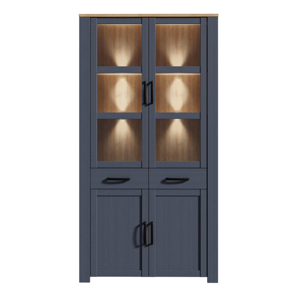 Bohol Display Cabinet 4 Door 1 Drawer in Oak/Navy inc LED Lighting