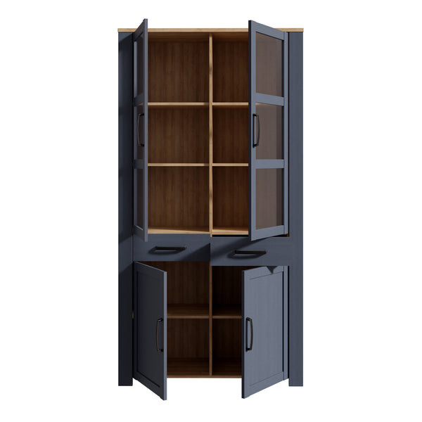 Bohol Display Cabinet 4 Door 1 Drawer in Oak/Navy inc LED Lighting