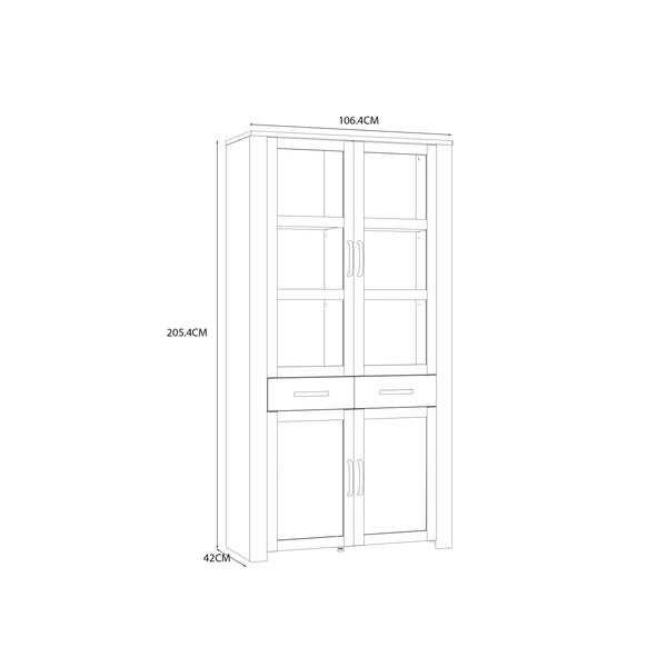 Bohol Display Cabinet 4 Door 1 Drawer in Oak/Navy inc LED Lighting