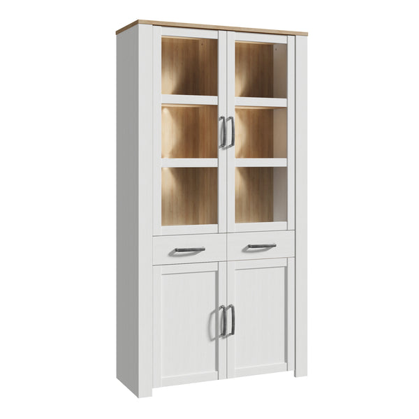 Bohol Display Cabinet 4 Door 1 Drawer in Oak/White inc LED Lighting