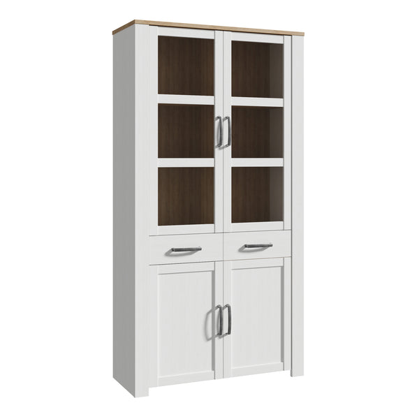 Bohol Display Cabinet 4 Door 1 Drawer in Oak/White inc LED Lighting