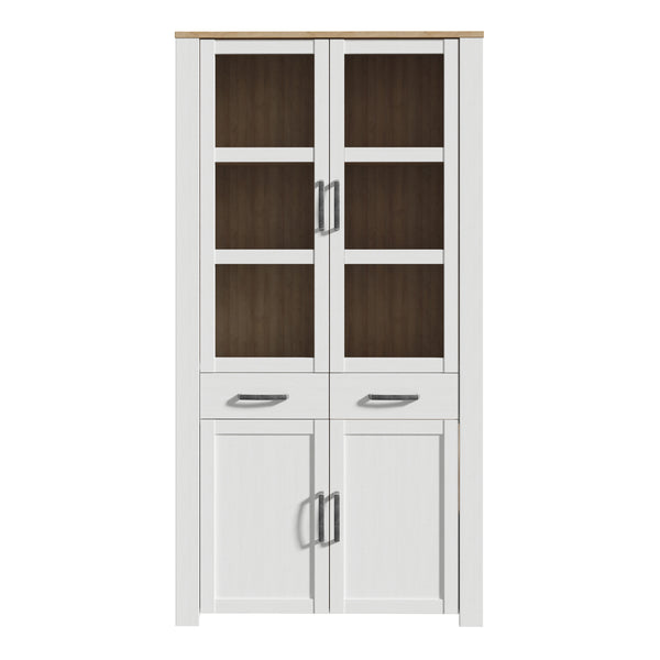Bohol Display Cabinet 4 Door 1 Drawer in Oak/White inc LED Lighting