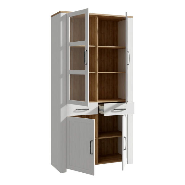 Bohol Display Cabinet 4 Door 1 Drawer in Oak/White inc LED Lighting