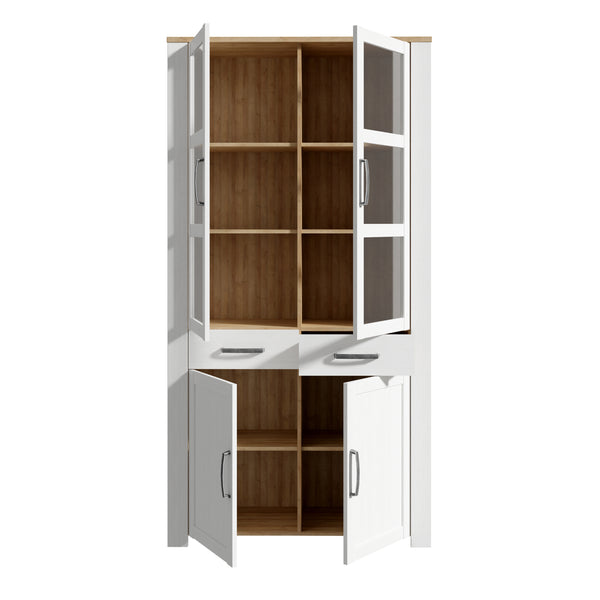 Bohol Display Cabinet 4 Door 1 Drawer in Oak/White inc LED Lighting