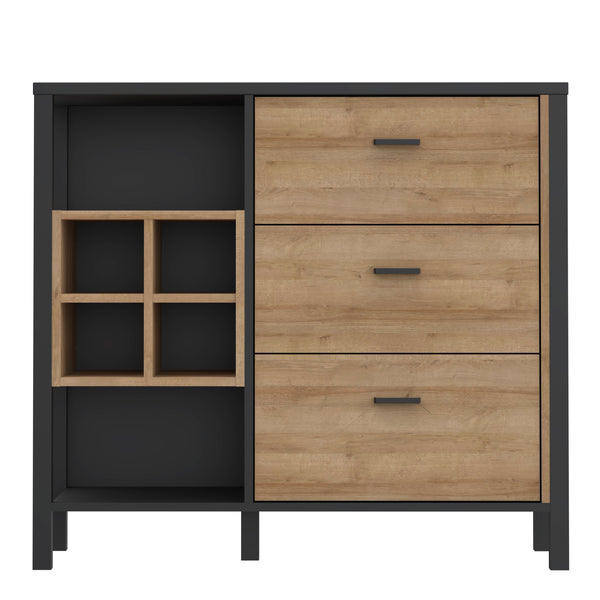 High Rock 3 Drawer Display Chest in Matt Black/Riviera Oak