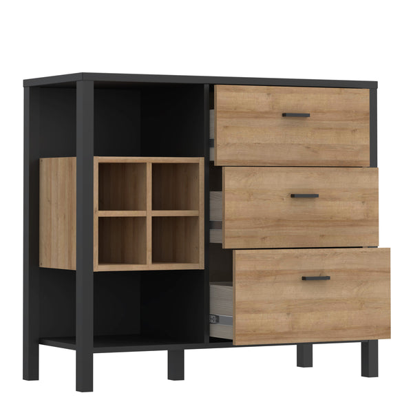 High Rock 3 Drawer Display Chest in Matt Black/Riviera Oak
