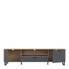 Klara TV Unit with 2 Drawers 1 Flip Door in Grey and Oak inc LED Lighting
