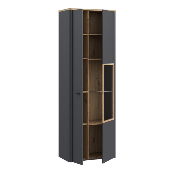 Klara Display Cabinet with 1 Door  and 1 Glass Door in Grey and Oak inc LED Lighting