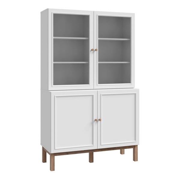 Wensley Display Cabinet with 2 Doors and 2 Glass Doors in Light Grey and Oak