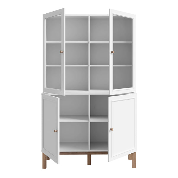 Wensley Display Cabinet with 2 Doors and 2 Glass Doors in Light Grey and Oak