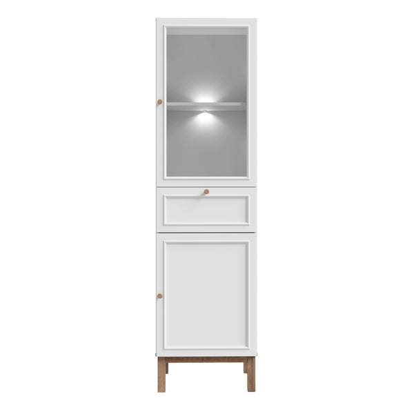 Wensley Display Cabinet with 1 Door 1 Drawer and  1 Glass Door in Light Grey and Oak inc LED Lighting