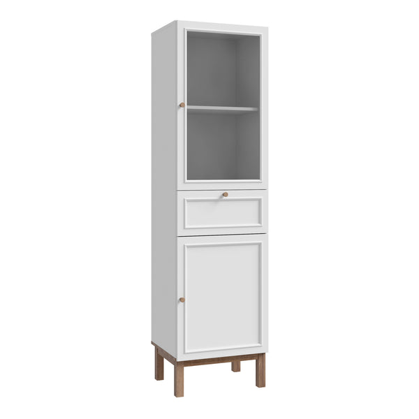 Wensley Display Cabinet with 1 Door 1 Drawer and  1 Glass Door in Light Grey and Oak