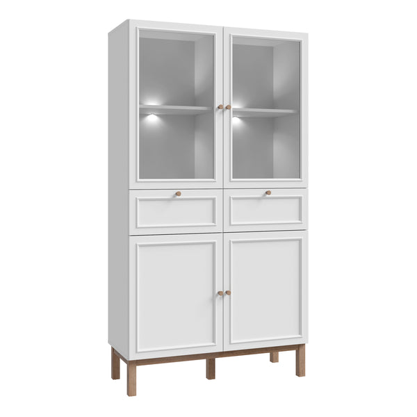 Wensley Display Cabinet with 2 Doors 2 Drawers and 2 Glass Doors in Light Grey and Oak inc LED Lighting