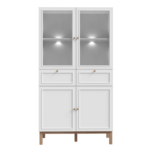 Wensley Display Cabinet with 2 Doors 2 Drawers and 2 Glass Doors in Light Grey and Oak inc LED Lighting