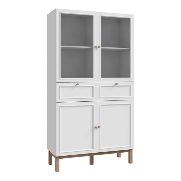 Wensley Display Cabinet with 2 Doors 2 Drawers and 2 Glass Doors in Light Grey and Oak