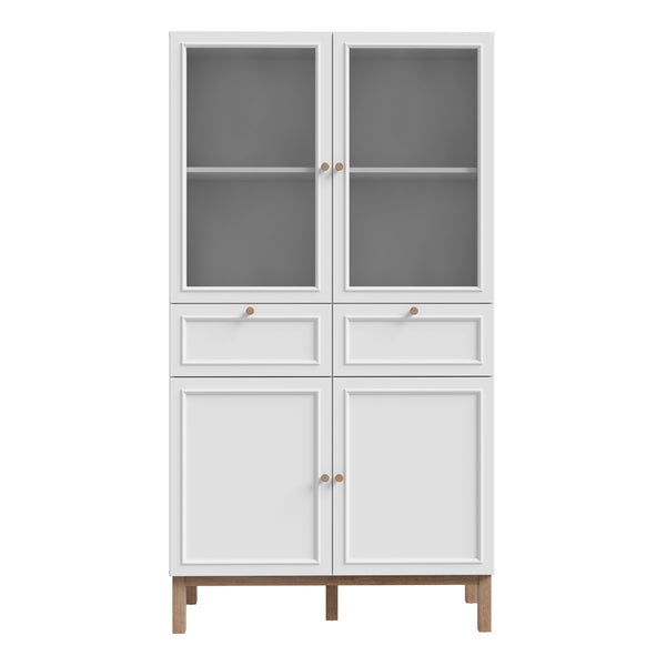 Wensley Display Cabinet with 2 Doors 2 Drawers and 2 Glass Doors in Light Grey and Oak