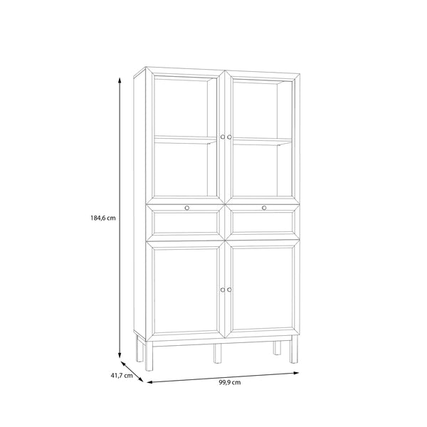 Wensley Display Cabinet with 2 Doors 2 Drawers and 2 Glass Doors in Light Grey and Oak
