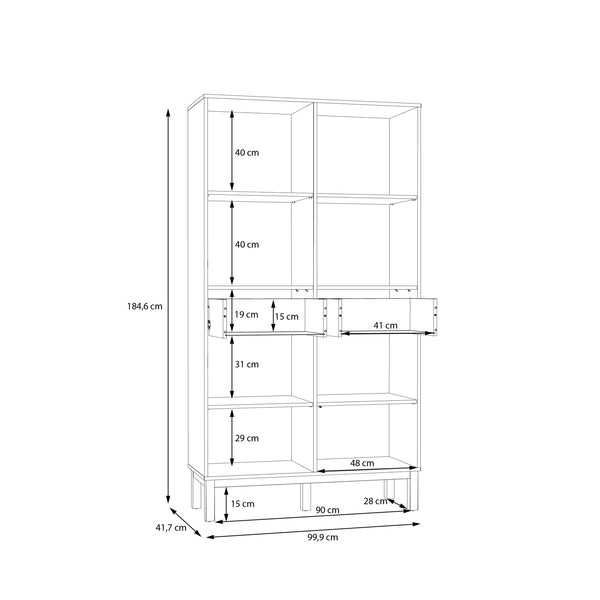 Wensley Display Cabinet with 2 Doors 2 Drawers and 2 Glass Doors in Light Grey and Oak
