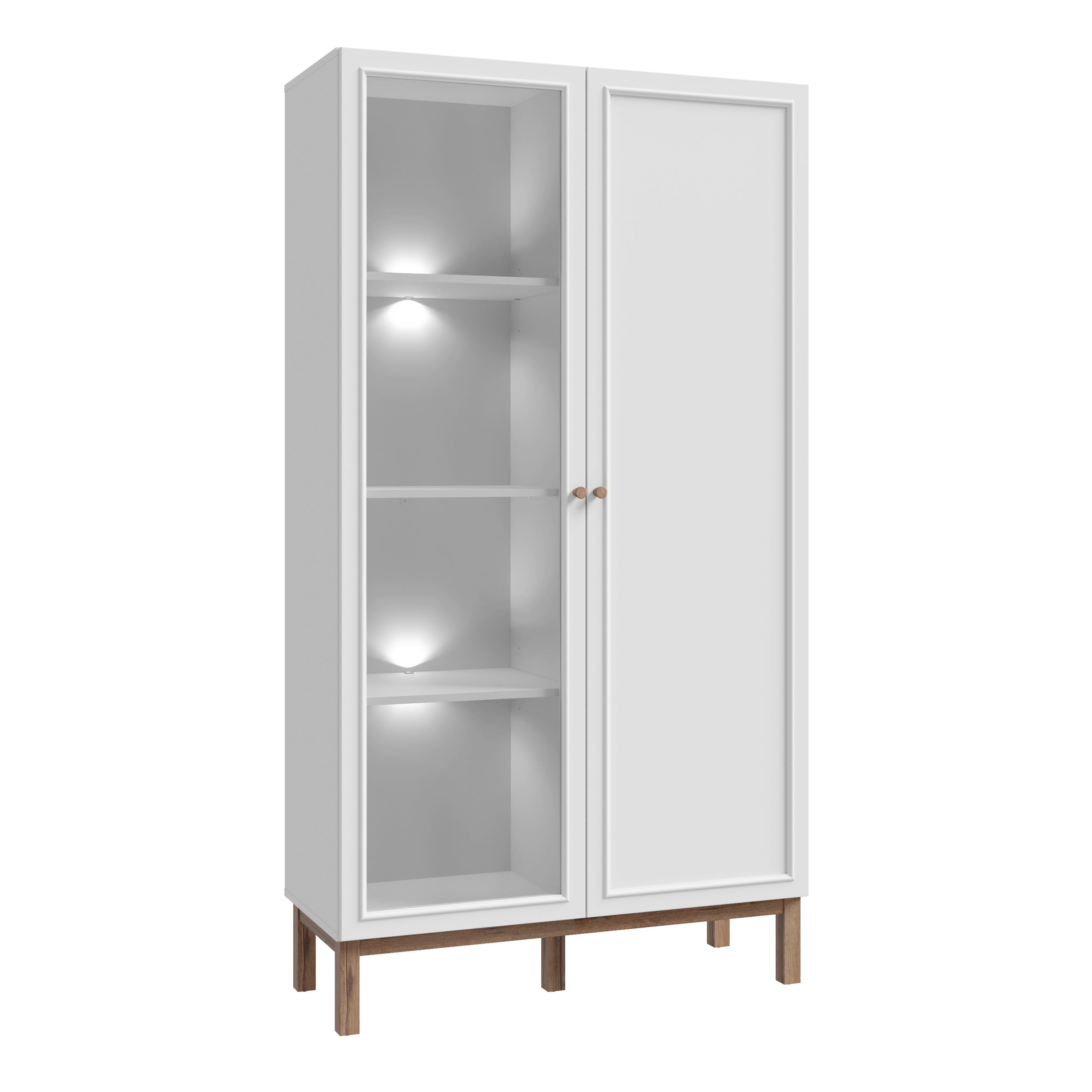 Wensley Display Cabinet with 1 Door and  1 Glass Door in Light Grey and Oak inc LED Lighting