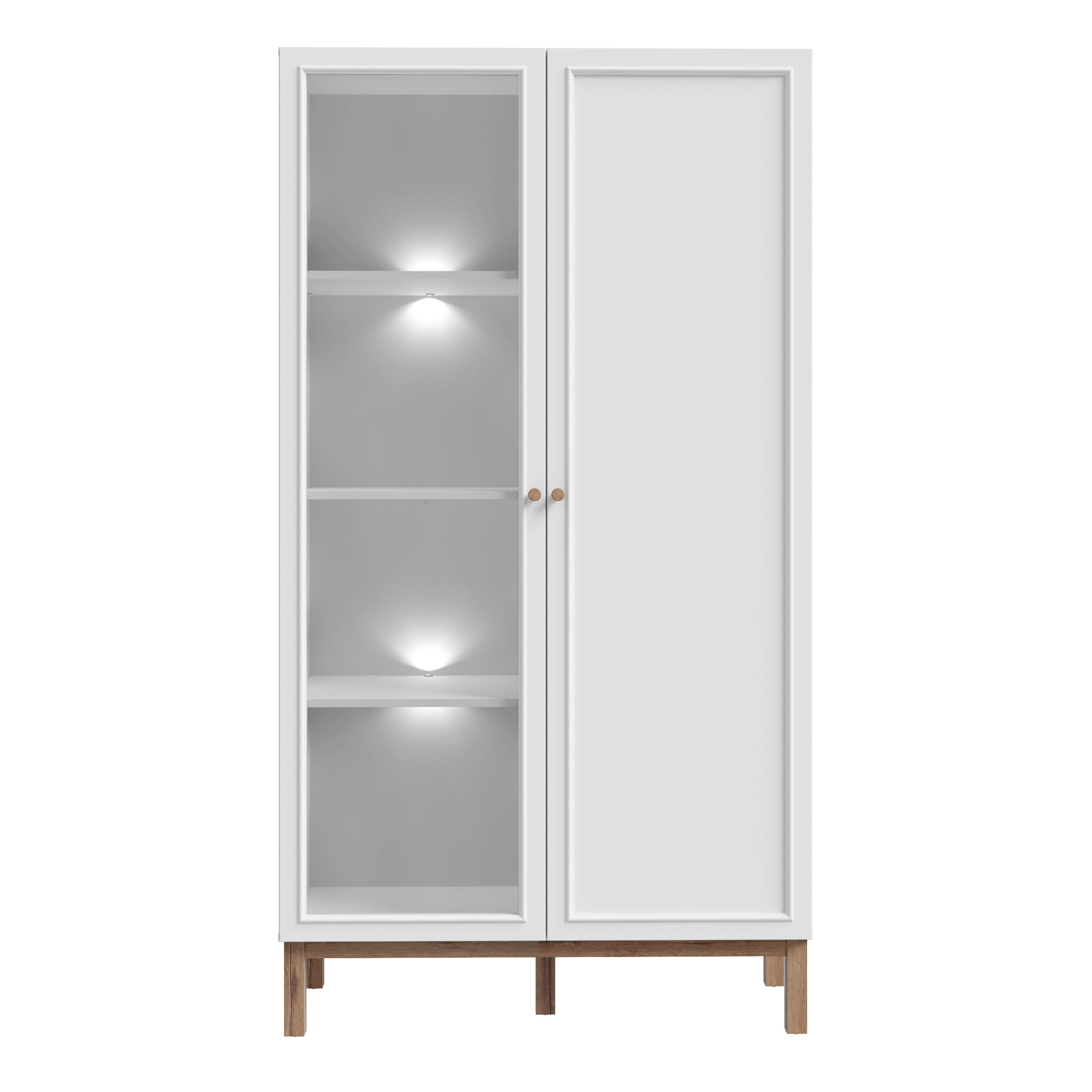 Wensley Display Cabinet with 1 Door and  1 Glass Door in Light Grey and Oak inc LED Lighting