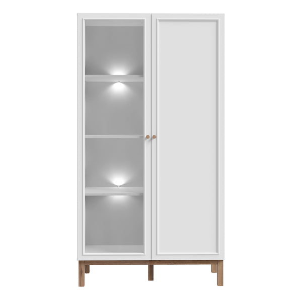 Wensley Display Cabinet with 1 Door and  1 Glass Door in Light Grey and Oak inc LED Lighting